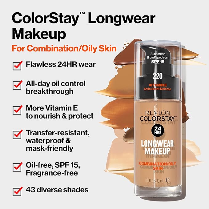 Revlon Liquid Foundation, ColorStay Face Makeup for Combination Butterscotch (315), 1.0 oz