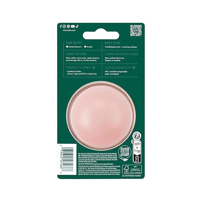 EcoTools Deep Cleansing Facial Brush, Manual Facial Cleansing Brush Exfoliates & Deeply Cleanses, Remove Makeup & Dry Skin, Eco-Friendly Face Brush for Cleansing, Color May Vary, 1 Count