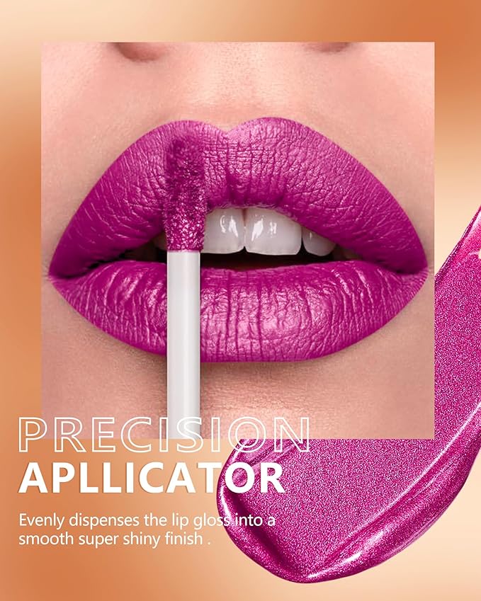 MAKI YIKA Hot Pink Lipstick for Women Metallic Lipsticks Glitter Long Lasting Lipstick No Smudge No Transfer Liquid Lip Gloss (BR19 Unheated)