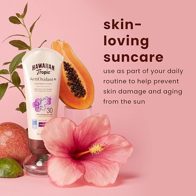 Hawaiian Tropic Skin Defense Sunscreen Lotion SPF 30, 6oz | SPF 30 Sunscreen Lotion with Green Tea Extract, Sunscreen Body Lotion, Oxybenzone Free Sunscreen, 6oz