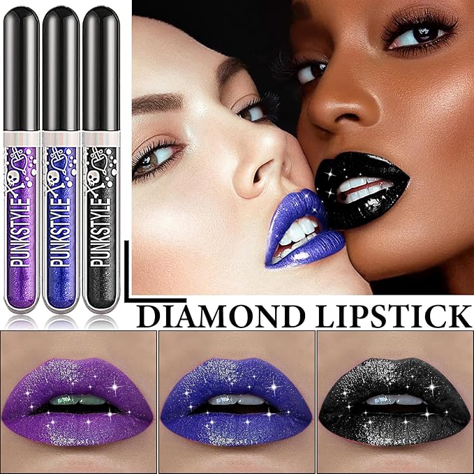 3Pcs Matte Glitter Liquid Lipstick Set,Glossy Shimmer Lip Glitter