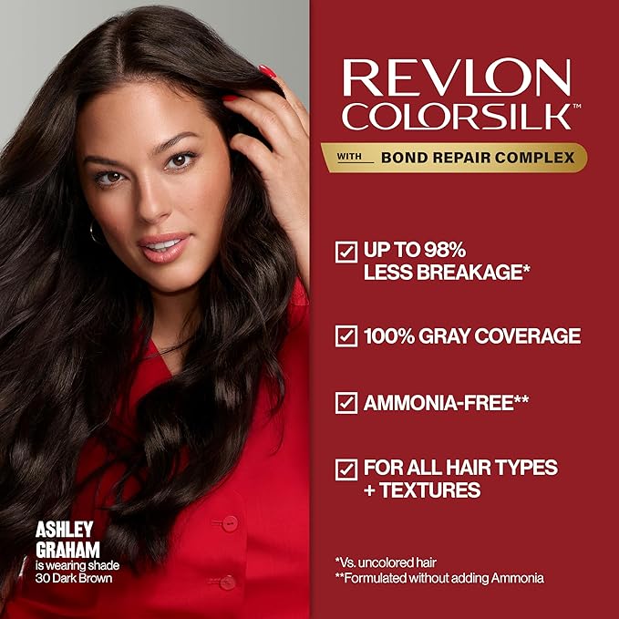 Revlon ColorSilk with Bond Repair Complex, Auburn Permanent Hair Color, 100% Gray Coverage, Ammonia Free Hair Dye, Vegan Keratin, 31 Dark Auburn (Pack of 3)