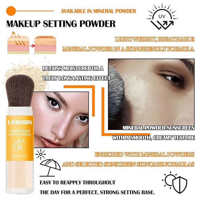 2 Pcs Sunscreen Setting Powder,SPF 50+ PA++++,Oil Control Sunscreen Brush