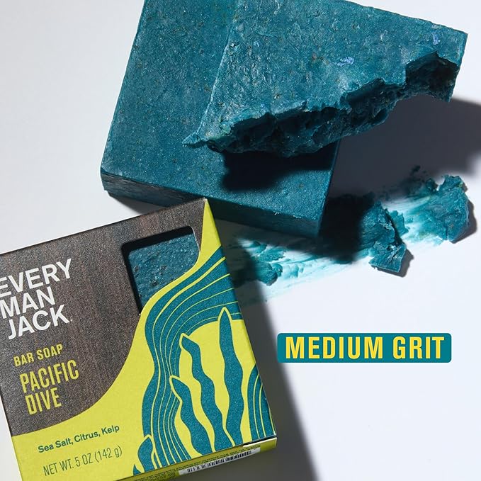 Every Man Jack Cold Plunge Mens Bar Soap - Pacific Dive Scent with notes of Sea Salt, Kelp, Refreshing Citrus - Deeply Cleans, Hydrates with Naturally Derived Ingredients and Light Grit - 5oz 2 Pack