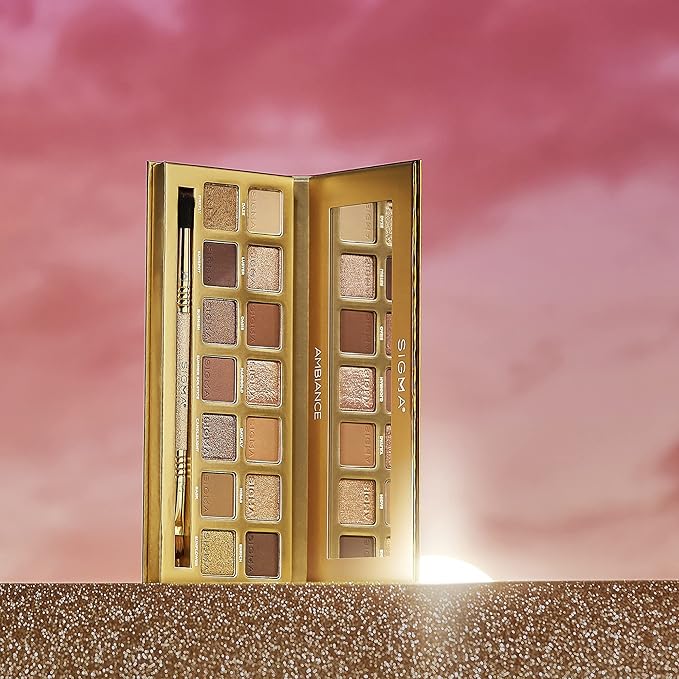 Sigma Beauty Ambiance Eyeshadow Palette | Luminous, Neutral and Gold Shades | Summer Vibes, Mirror Included
