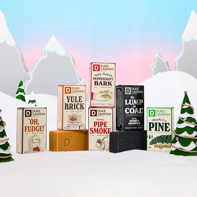 Duke Cannon Supply Co. Big Brick of Soap Bar Holiday Soap Gift Set - Lump of Coal, Illegally Cut Pine, OH Fudge, Santa's Pipe Smoke, Peppermint Bark & Yule Brick, 10 oz. (6 Pack)