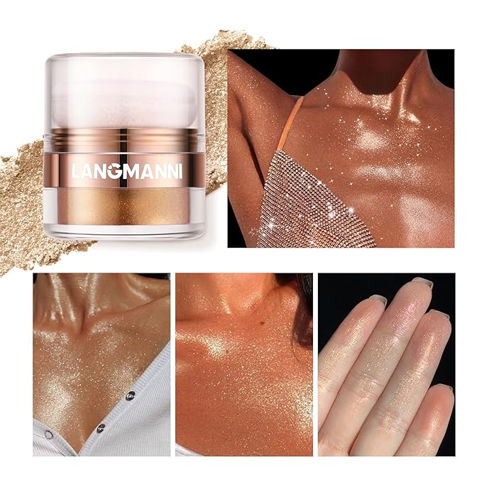 Glitter Body Highlighter Powder Body Shimmer Sparkle Face sponge head(silvery)