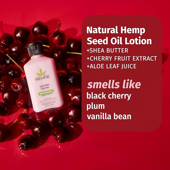 Hempz Dark Red Cherries Lotion, Ultra Hydrating Moisturizer for Body, Hands and Feet 17 oz.