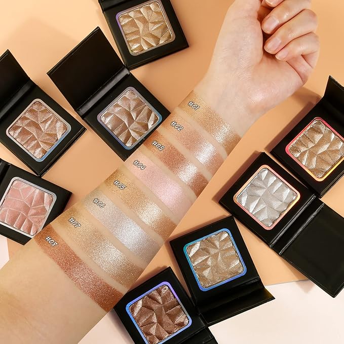 Shimmer Highlighter Palette Brown Color for Black Women,Highlight Face/Body,Long