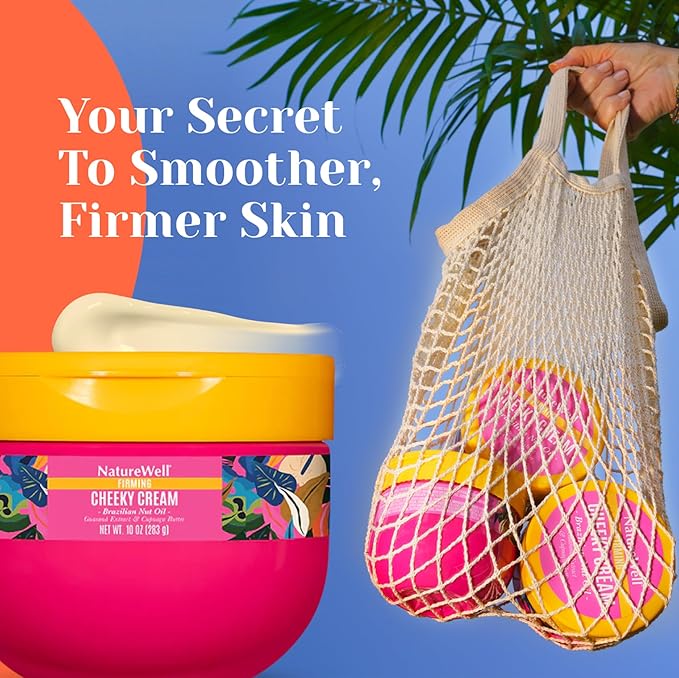 NATURE WELL Ultra-Rich Firming & Tightening Cheeky Body Cream, Promotes Deep Hydration, Fast Absorbing, Scents of Pistachio Cream, Almond Blossom, Brazil Nut, Cupuacu, Coconut, & Salted Caramel, 10 Oz