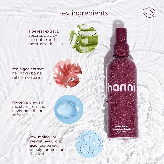 HANNI Water Balm Hydrating Body Mist, Moisturizer Spray with Hyaluronic Acid for All Skin Types, Lotion Replacement, 200 mL / 6.76 fl oz
