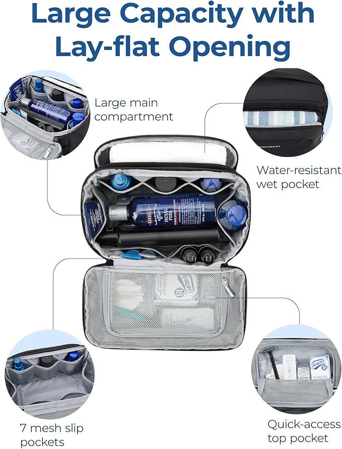 BAGSMART Toiletry Bag for Women, Cosmetic Makeup Bag Organizer with Handle, Travel Bag for Toiletries, Dopp Kit Water-resistant Shaving Bag for Accessories-Beige