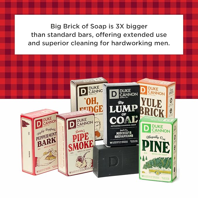 Duke Cannon Supply Co. Big Brick of Soap Bar Holiday Soap Gift Set - Lump of Coal, Illegally Cut Pine, OH Fudge, Santa's Pipe Smoke, Peppermint Bark & Yule Brick, 10 oz. (6 Pack)