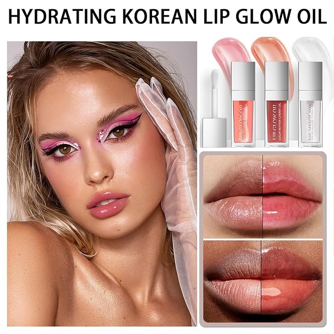 3 Colors Tinted Plumping Lip Oil Gloss Set, Plumping