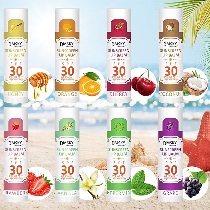 DMSKY SPF Lip Balm Bulk 16 Pack, Sunscreen Lip Balm with SPF 30, Broad Spectrum UVA/UVB Protection, Sunscreen for Lips Travel Size