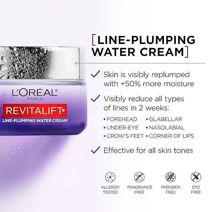 L'Oreal Paris Revitalift Moisturizer, Hyaluronic Acid Water Cream with Ceramides, Deeply Hydrating, Fragrance Free 1.7 oz + Serum Sample