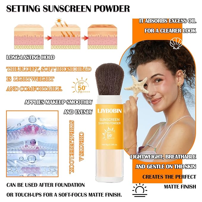 2 Pcs Sunscreen Setting Powder,SPF 50+ PA++++,Oil Control Sunscreen Brush