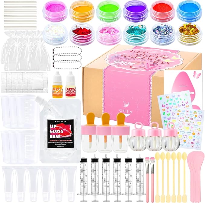 WhizToys 74 PCS Lip Gloss Making Kit, DIY Make Your Own Lip Gloss Kit Beginner,Fun Craft Set for Girls Kids Teens Women, Birthday Gift Set for Girl,Woman