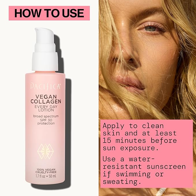 Pacifica Face Moisturizer - Vegan Collagen Face Lotion SPF 30 Broad Spectrum Sunscreen Every Day Face Lotion, UVA/UVB Protection for All Skin Types, Lightweight, Hydrating, Cruelty Free