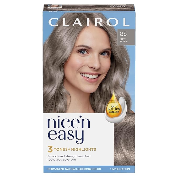 Clairol Nice'n Easy Permanent Hair Dye, 8S Soft Silver Hair Color, Pack of 1