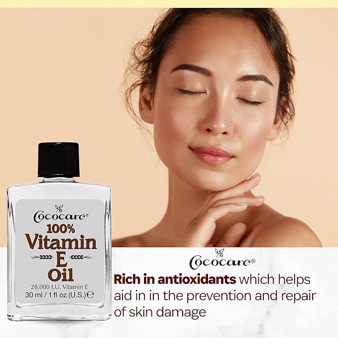 COCOCARE 100% Vitamin E Oil - Maximum Moisture for Dry Skin - 28000 I.U Wrinkle Reduction - 1 Fl Oz
