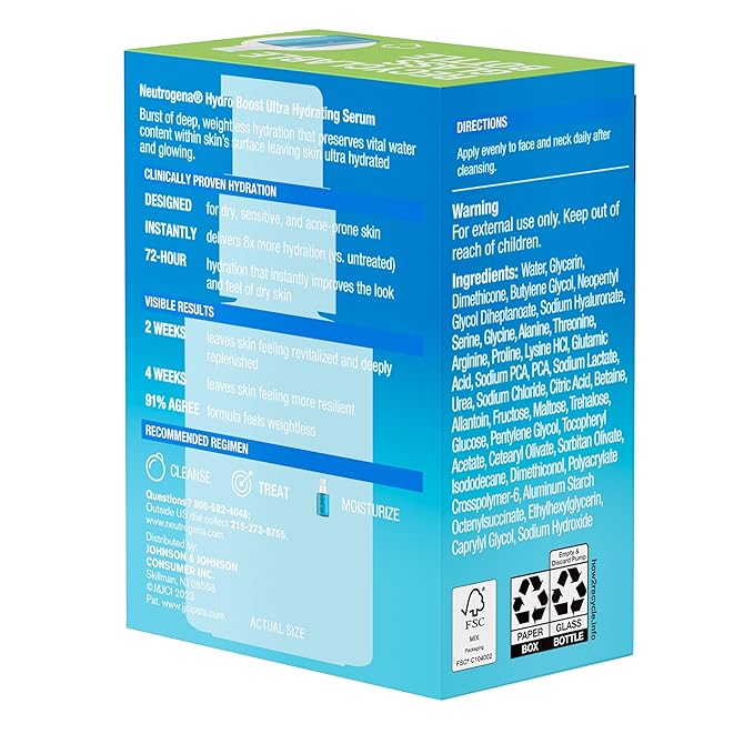 Neutrogena Hydro Boost Ultra Hydrating Serum with Hyaluronic Acid, Fragrance-Free Face Serum for Weightless Hydration and Softer, Glowing Skin, Non-Comedogenic, 1 fl. oz