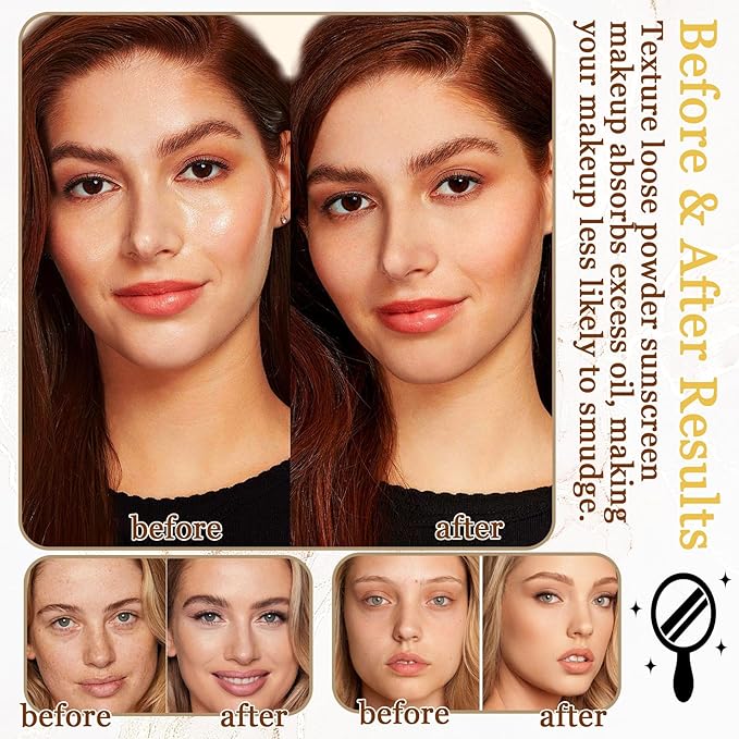 Lightweight Setting Powder,Waterproof Oil Control Translucent Face Powder,Smooth Puff(Natural Color)