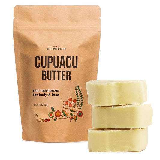 Cupuacu Butter Raw, Pure & Unrefined for Hair Growth & Dry Skin Use on Body and Face - Brazilian Body Butter Base, Lotion Base and Soap Making - Cupuaçu Butter 8 oz
