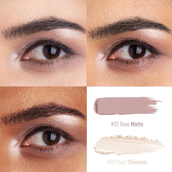 FV Waterproof Eyeshadow Stick Duo,Long-Lasting Cream Eye Shadow Makeup Sets, High Pigmented Eyeshadow Pencil with Matte & Shimmer Finish, Natural Look (Rose & Pearl)