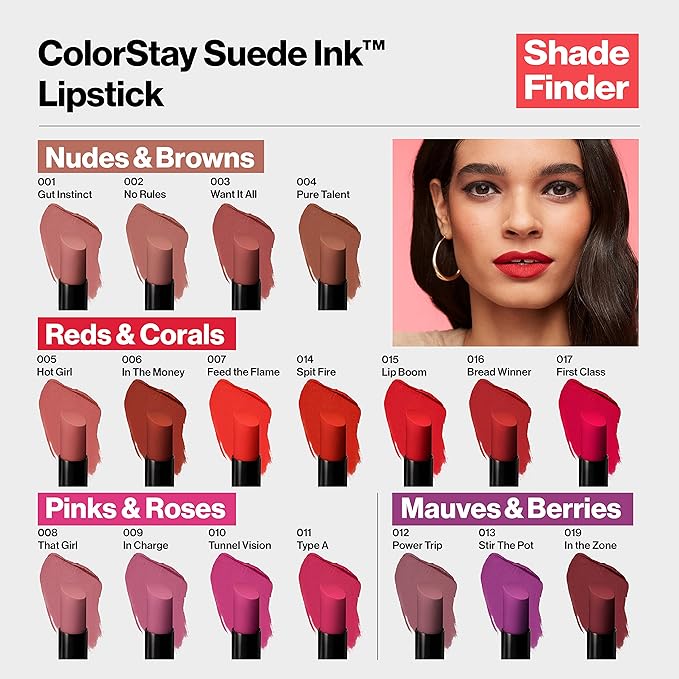 REVLON Lipstick, ColorStay Suede Ink, Built-in Primer, Infused with Vitamin E, Waterproof, Smudge-proof, Matte Color, 012 Power Trip, 0.09 oz.