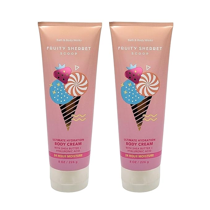 Bath & Body Works Ultimate Hydration Body Cream (Fruity Sherbet Scoop), 8 Ounce (Pack of 2)