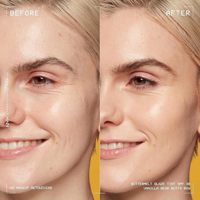 NYX PROFESSIONAL MAKEUP Buttermelt Glaze Soft Glow Skin Tint + SPF 30, Up To 12HR Wear, 02 Vanilla Bean Butta