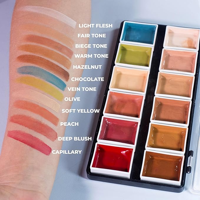 12-Color Flesh Tone Alcohol-Activated Palette, Tattoo Cover, Highly