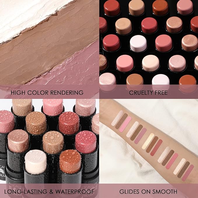 FOCALLURE 3 Pcs Cream Contour Sticks,Shades with Highlighter Finishing Makeup,LIGHT-SKIN