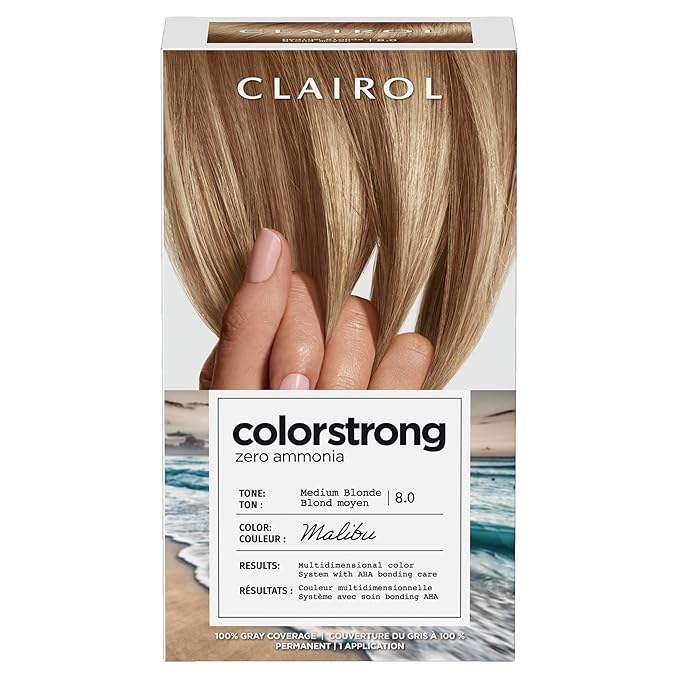 Clairol ColorStrong Permanent Zero Ammonia Hair Dye, 8.0 Medium Blonde - Malibu Hair Color, Pack of 1