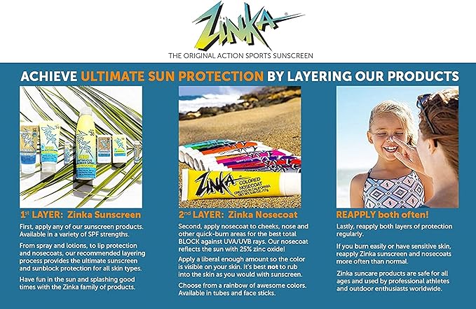 Zinka Sunscreen Personal Pack - Mineral Zinc Oxide for Face, Body, and Lips - Reef Safe and Water Resistant (Lotion SPF 30, Face Stick SPF 30, and Lip Balm SPF 15) - No Chemicals