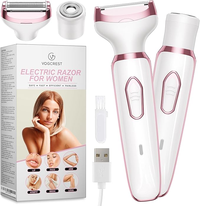 Electric Razor - Shaver - Trimmer for Women: 2 in 1 Painless Body Razors and Facial Hair Remover - Rechargeable Hair Removal Kit for Face Body Leg Bikini Underarm Arm