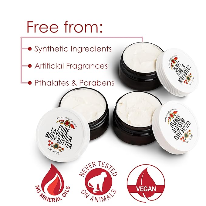 Travel Size Body Butter Set w/Orange Blossom, Lavender & Sweet Vanilla Body Creams - TSA Approved Travel Size Products, Mini Purse Essentials Items Women - Travel Lotion 3x2oz Jars