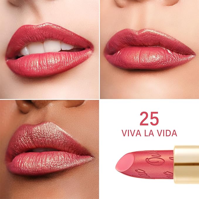 Oulac Glitter Lipstick for Women with Metallic 3D Shine Lightweight Hydrating Formula, High Impact Lip Color, Vegan Beauty, Full Coverage Lip Makeup, Christmas Gifts for Women, Viva La Vida(25)