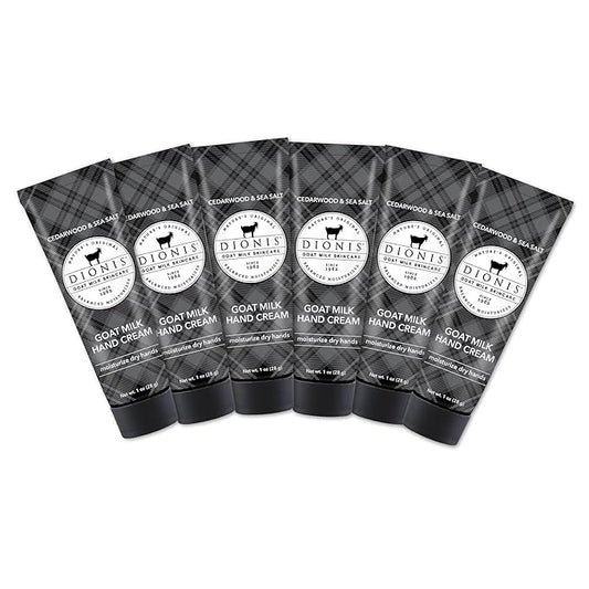 Dionis - Goat Milk Skincare Scented Hand Cream, Travel Size Self Care Moisturizing Lotion For Women, Vitamins & Minerals Hydrate Dry Skin - Cruelty Free, Cedarwood & Sea Salt, 1oz Set of 6