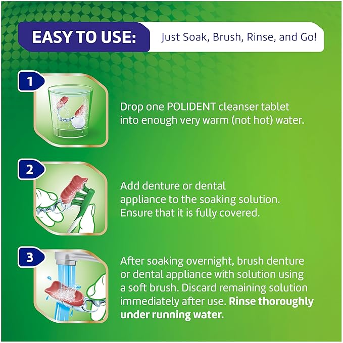 Polident Overnight Whitening Antibacterial Dental Appliance Cleanser Tablets, 60 Count