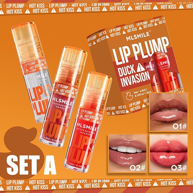 3 Colors Duck Lip Plumper Gloss, Glitter Shine Primer Lip Tint Korean Clear Plumping Lip Gloss, High Pigment No Sticky Lip Gloss, Lip Plumper Gloss Make Lips Fuller(Set A)