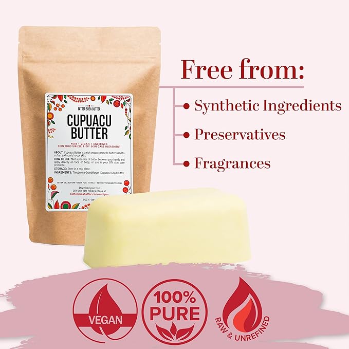 Cupuacu Butter Raw, Pure & Unrefined for Hair Growth & Dry Skin on Body and Face - Brazilian Body Butter Base for DIY Lotion and Soap Making - Cupuaçu Butter 16 oz
