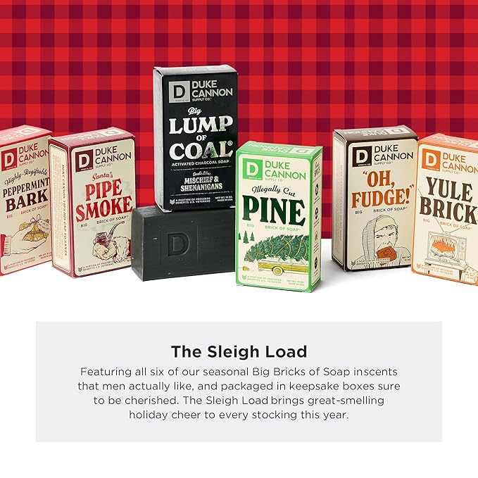 Duke Cannon Supply Co. Big Brick of Soap Bar Holiday Soap Gift Set - Lump of Coal, Illegally Cut Pine, OH Fudge, Santa's Pipe Smoke, Peppermint Bark & Yule Brick, 10 oz. (6 Pack)