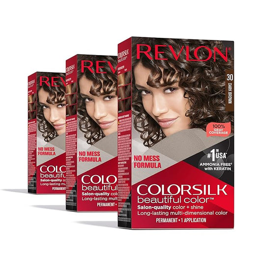 Revlon Colorsilk Beautiful Color Permanent Hair Color, (OLD VERSION) 30 Dark Brown (Pack of 3)