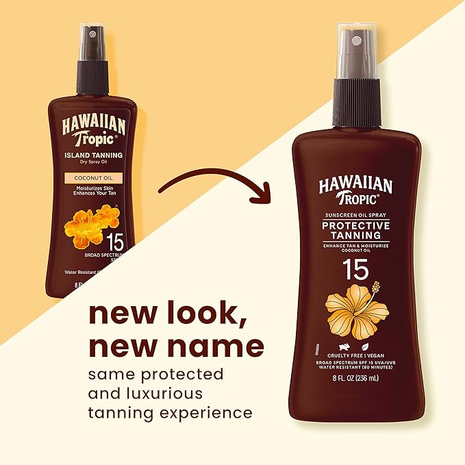 Hawaiian Tropic SPF 15 Tanning Oil Spray with Coconut Oil and Cocoa Butter, 8oz & Banana Boat SPF 50 Lip Sunscreen Twin Pack