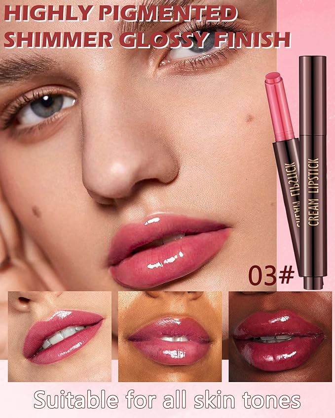 Hydrating Shimmer Lipstick,Moisturizing Jelly Lip Gloss,Shine Pink Red Lipstick Pen, Long Lasting Waterproof Tint Lip Balm Plumping Lip Stain Pen,Women's Day Makeup Gift for Women-03#
