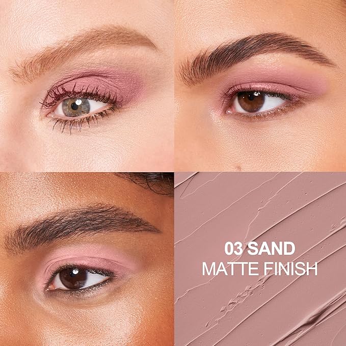 FV Long Lasting Cream Eyeshadow Stick, Waterproof & High Pigmented Eye Shadow Sticks Duo with Blending Sponge, Crease-Proof & Natural Finish Eyeshadow Pencil, Sand Matte