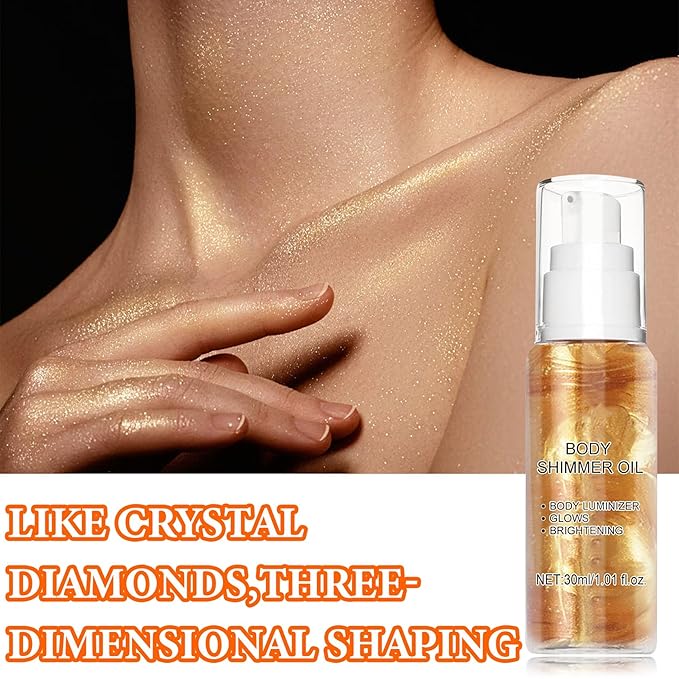 Body Shimmer Oil,Body Shimmer Luminizer for Face & Body Makeup(Gold)