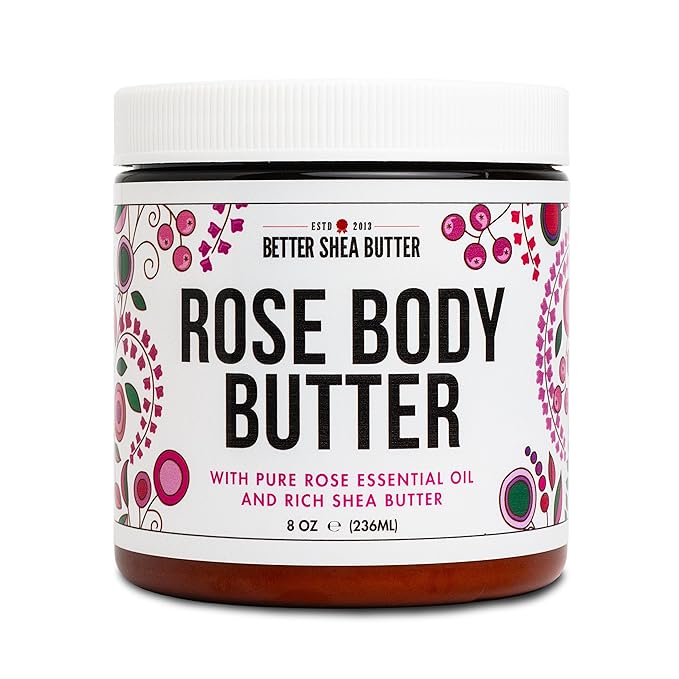 Rose Body Butter for Dry Skin with Whipped Shea Butter and Pure Essential Oil | Ultra Hydrating Rose Lotion for Women | All Natural Moisturizer with No Synthetic Fragrances